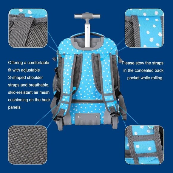 Rolling Backpack w/lunch bag & Pencil Case /18in Wheeled Backpack / 3 pc… - Picture 5 of 7
